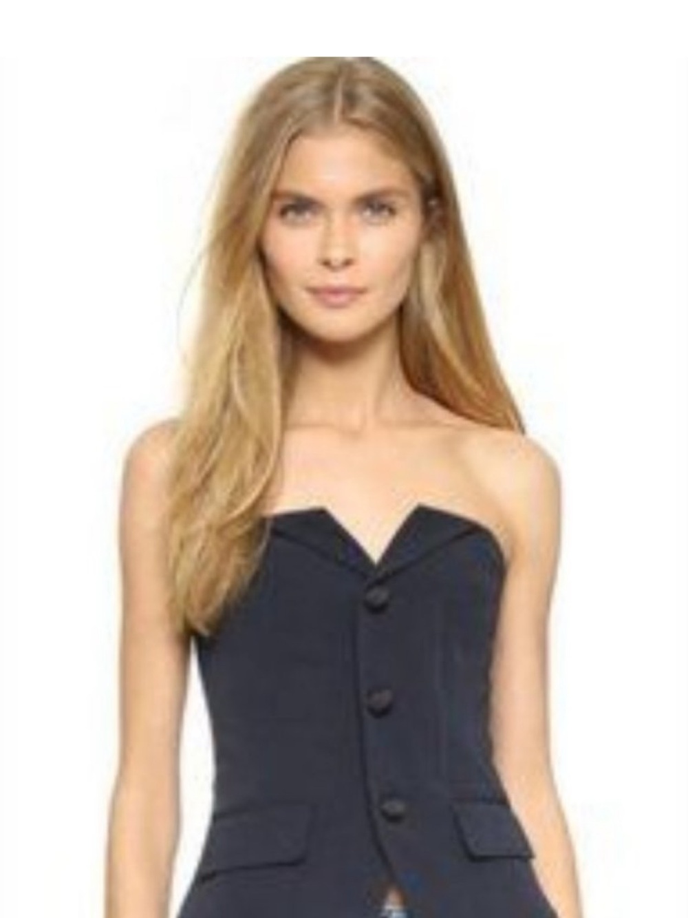 Laveer Structured Strapless Navy Crop Top with Button Detail